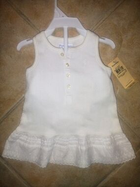 BNWT Ralph Lauren Off White Baby 2 Piece Dress & Diaper Cover Sz 3 Months